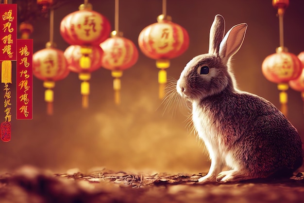 3D-Darstellung des asiatischen Neujahrskonzepts des chinesischen schwarzen Kaninchens