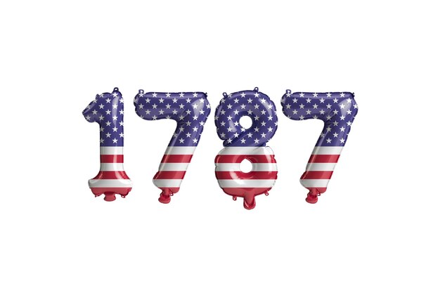 3D-Darstellung des Ballons von 1787 mit den Farben der USA-Flagge isoliert auf weißem Hintergrund