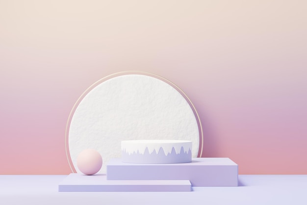 3D-Darstellung des Beauty-Podiums mit sehr Peri-Farbe des Jahres 2022 Design für Produktpräsentation und Werbung. Minimaler Pastellhimmel und verträumte Landszene. Romantik-Konzept.