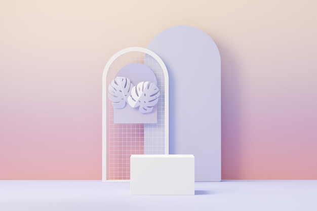 3D-Darstellung des Beauty-Podiums mit sehr Peri-Farbe des Jahres 2022 Design für Produktpräsentation und Werbung. Minimaler Pastellhimmel und verträumte Landszene. Romantik-Konzept.