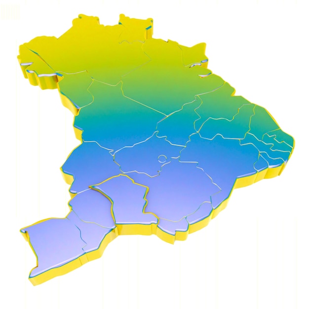 3D-Darstellung des Bundesstaates São Paulo, hervorgehoben auf der Karte von Brasilien in Gelb, Grün und Blau