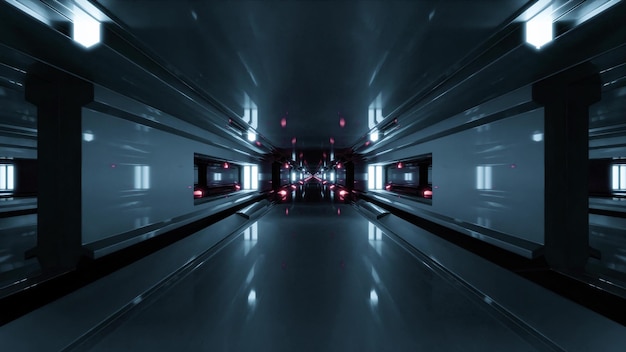 3D-Darstellung des dunklen 4K UHD-Science-Fiction-Tunnels