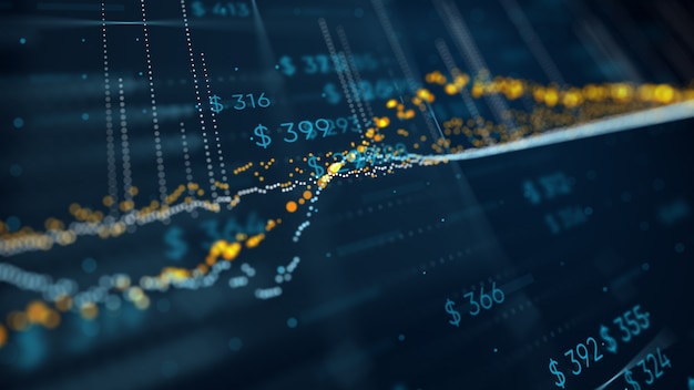 3D-Darstellung des Finanzgeschäftsdiagramms mit Diagrammen und Bestandsnummern