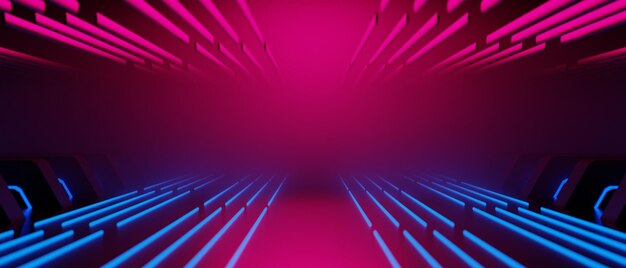 3D-Darstellung des futuristischen Cyberpunk-City-Gaming-Scifi-Bühnendisplay-Podesthintergrundes Gamer-Banner-Zeichen des Neon-Glow-Stand-Podiums