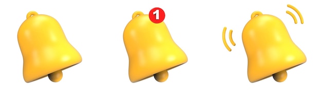 3d-darstellung des gelben benachrichtigungsglocken-icon-sets isoliert auf weißem hintergrund