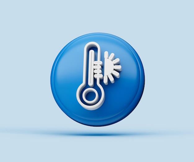 3D-Darstellung des glänzenden Thermometersymbols isoliert auf blauem Hintergrund mit Schatten