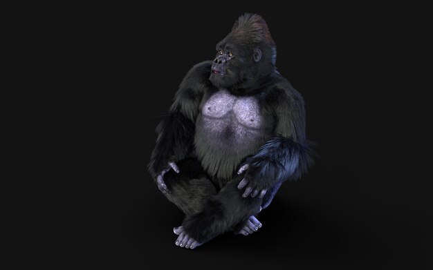 3D-Darstellung des Gorillas auf dunklem Hintergrund