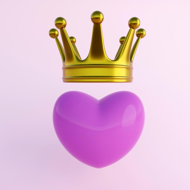 3D-Darstellung des Herzsymbols mit goldener Krone auf farbigem Hintergrund