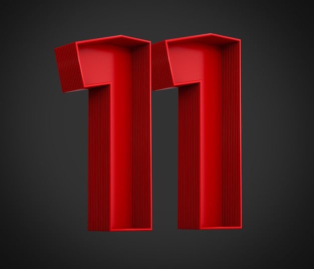 3D-Darstellung des inneren Schattens der roten Zahl 11 oder elf