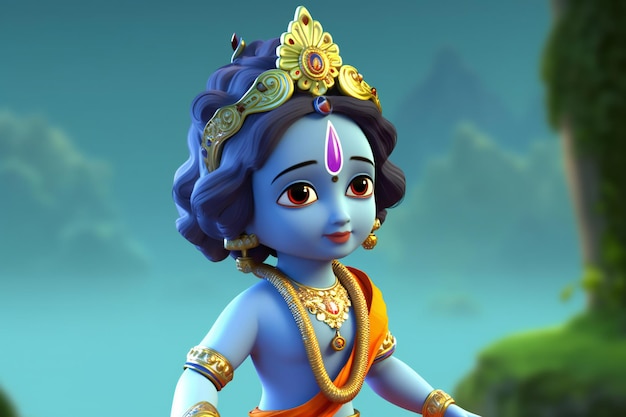 3D-Darstellung des kleinen Krishna mit natürlicher Gelassenheit