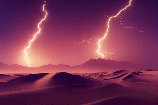 3D-Darstellung des Klimawandels im Wüstengewitter mit Donner
