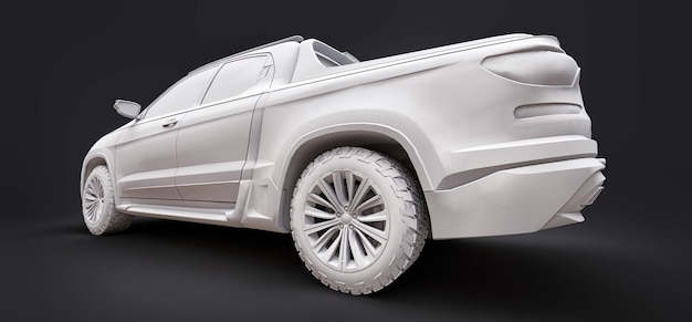 3D-Darstellung des Konzeptfracht-Pickup-Trucks auf grauem lokalisiertem Hintergrund. 3D-Rendering.