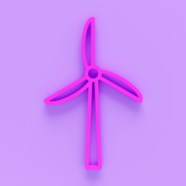 3D-Darstellung des linearen Symbols für rotierende Windmühlen Dünne Liniendarstellung Wind-Ökoenergie-Kontursymbol 3D-Illustration isolierte Umrisszeichnung