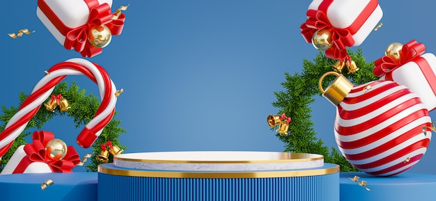 3D-Darstellung des Marmorpodiums mit Weihnachtskonzept für die Produktpräsentation