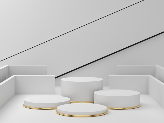 3D-Darstellung des Podestes des Weißgold-Sockels auf klarem Hintergrund, abstrakter minimaler Podium-Leerraum für Schönheitskosmetikprodukt