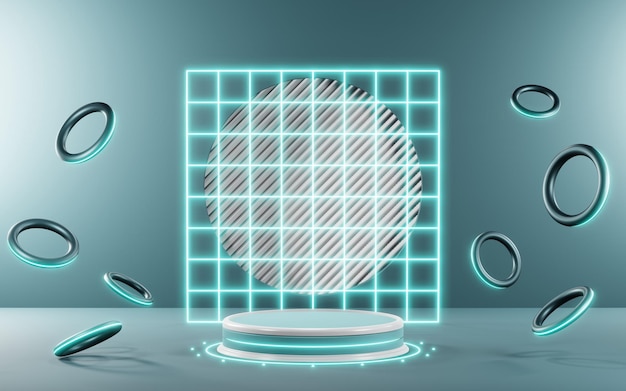 3D-Darstellung des Podium-Hintergrunds in Blautönen zur Anzeige von Cremeprodukten, Kosmetika