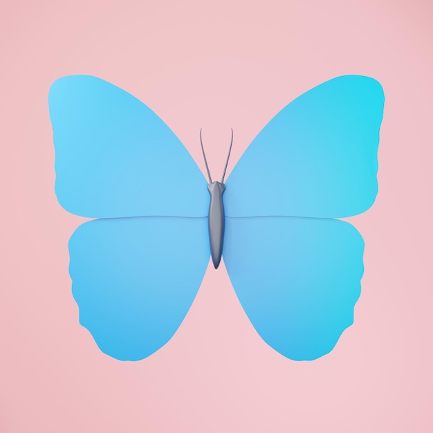 3D-Darstellung des Schmetterlingssymbols auf sauberem Hintergrund für Mock-up und Webbanner Cartoon-Schnittstellendesign minimales Metaverse-Konzept