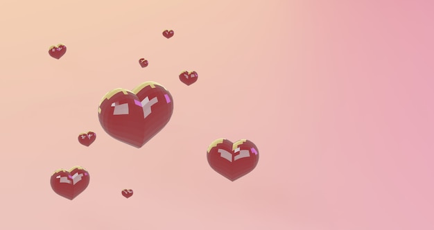 Foto 3d-darstellung des valentinsgrußes. rotes herz auf rosa hintergrund, minimalistisch. liebessymbol. moderner 3d-render.