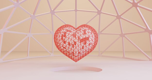 3D-Darstellung des Valentinsgrußes. Weiße Herzen, die im Rahmen auf weißem Kreislochhintergrund schweben, minimalistisch. Liebessymbol. Moderner 3D-Render.