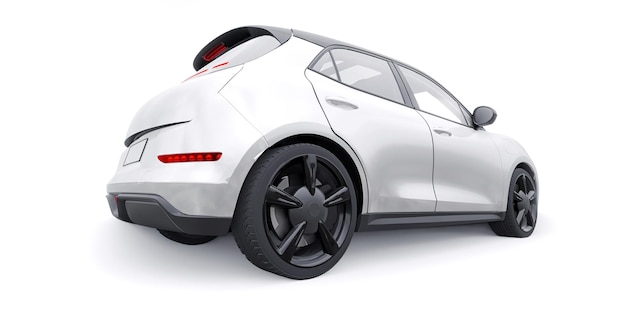 3D-Darstellung des weißen niedlichen kleinen Elektro-Fließheckautos