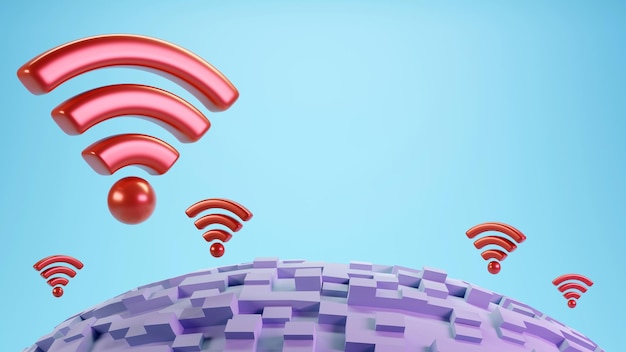 3D-Darstellung des WLAN-Symbolsymbols auf minimalem Kartenhintergrund