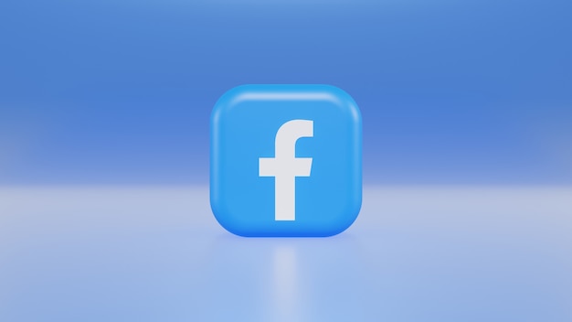 3D-Darstellung, die Facebook-Logo auf blauem Hintergrund mit Farbverlauf rendert