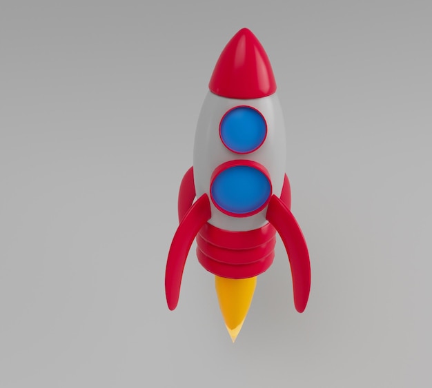 3D-Darstellung, die minimale Raumschiff-Raketenfliege auf weißem Hintergrund darstellt