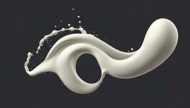 3D-Darstellung, digitale Illustration, Milch, dynamischer Flüssigkeitsspritzer, weiße Welle, isoliert auf schwarzem Hintergrund