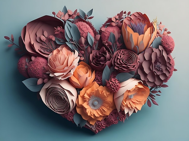 3D-Darstellung, digitale Illustration, Papierblumen, florale Boho-Braut-Ai-Generation