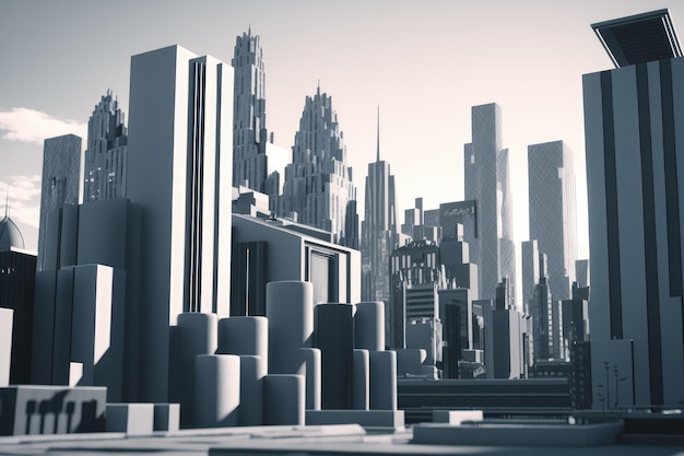 3D-Darstellung dreidimensionaler städtischer Gebäude, generiert durch KI