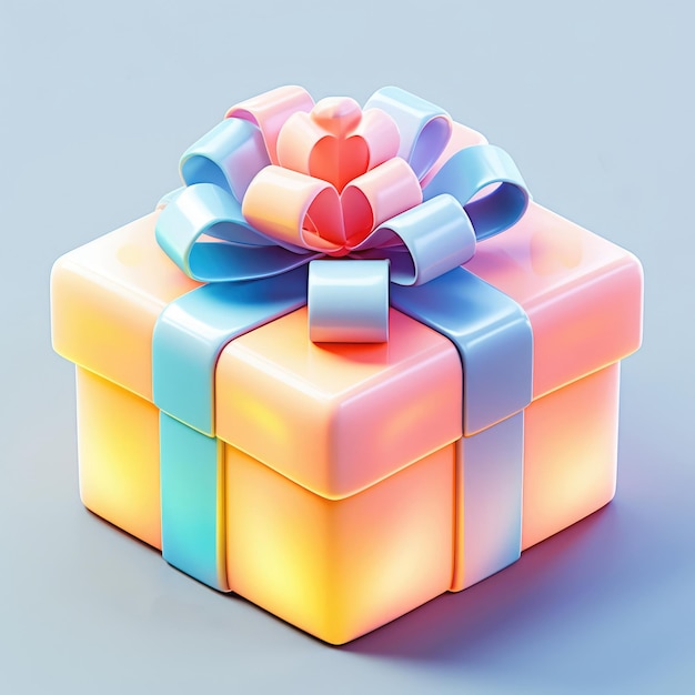 3D-Darstellung einer Geschenkbox mit abgerundeten Ecken im Cartoon-Stil