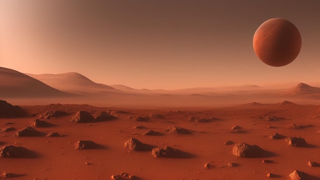 3D-Darstellung einer imaginären Mars-Planet-Mars-Landschaft