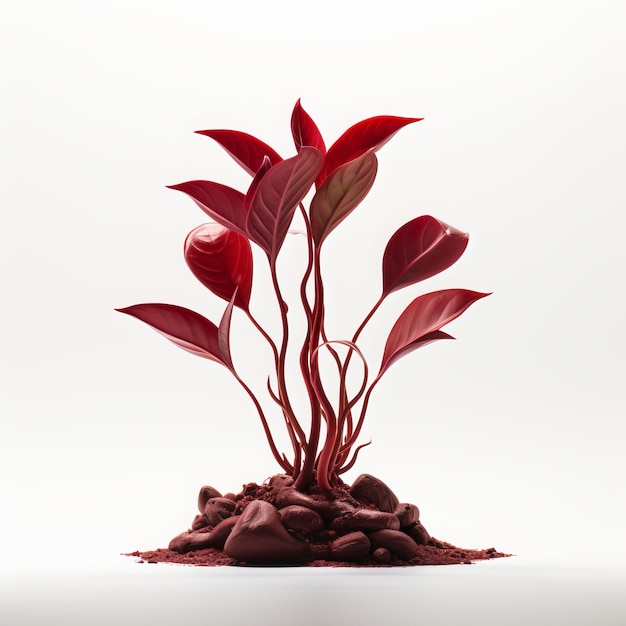 3D-Darstellung einer roten Pflanze, die auf einem weißen Hintergrund isoliert ist