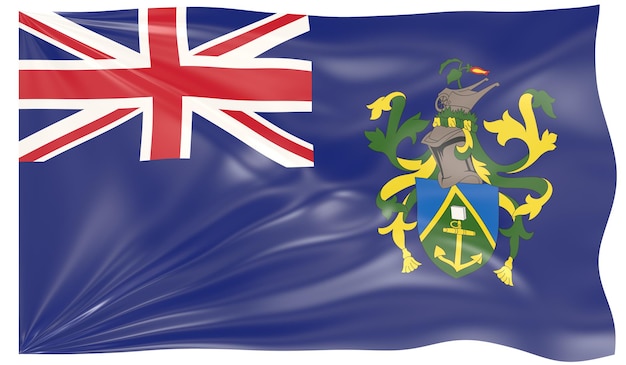 3D-Darstellung einer wehenden Flagge von Pitcairn Henderson Ducie und Oeno Islands