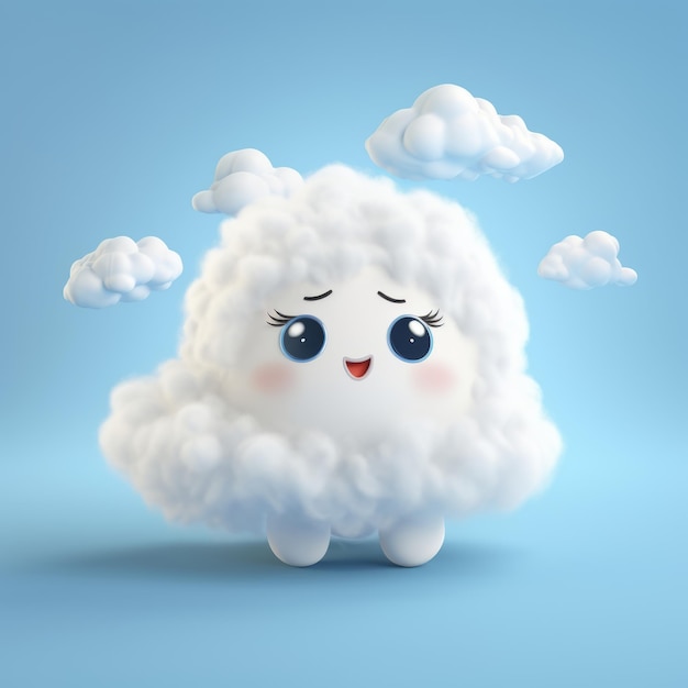 3D-Darstellung einer Wolke mit Augen und einem Lächeln auf blauem Hintergrund