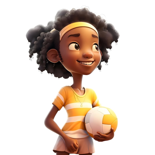 3D-Darstellung eines afroamerikanischen Mädchens mit Fußball