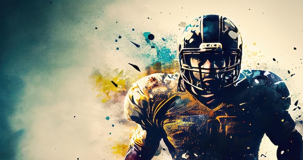 3D-Darstellung eines American-Football-Spieler-Sportlers auf abstraktem Hintergrund