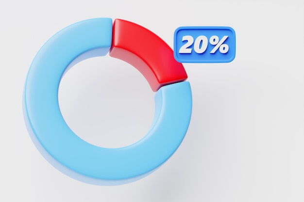 3D-Darstellung eines blauen Kreisdiagramms mit einem kleinen roten Abschnitt von 20 Prozent Infografik-Elementen