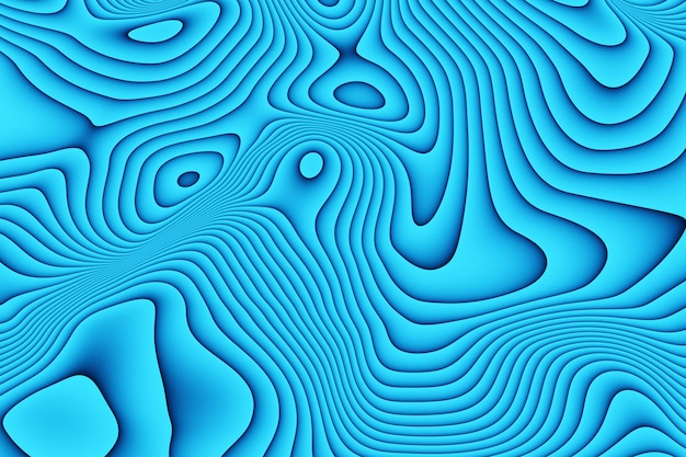 3D-Darstellung eines blauen Stereostreifens. Geometrische Streifen ähnlich wie Wellen.