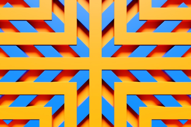 3D-Darstellung eines blauen und gelben abstrakten Hintergrunds mit geometrischen Linien Moderne grafische Textur Geometrisches Muster