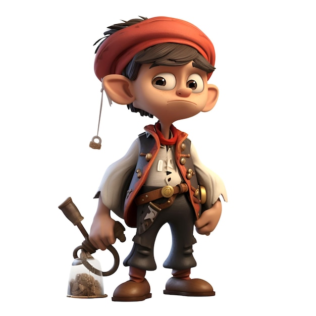 3D-Darstellung eines Cartoon-Piraten mit einer Schatzkarte isoliert auf weißem Hintergrund
