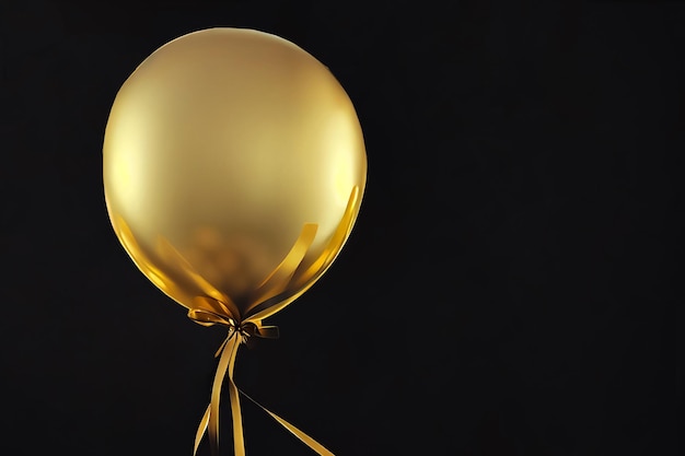 3D-Darstellung eines goldenen Ballons isoliert auf schwarzem Hintergrund