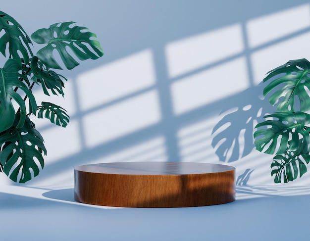 3D-Darstellung eines Holzpodest-Mockup-Produkts