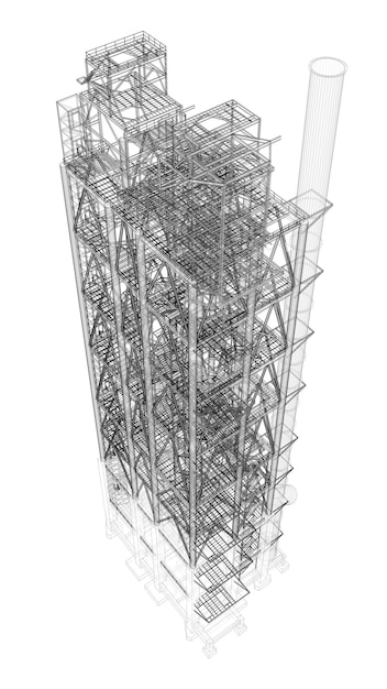 3D-Darstellung eines Industriegebäudes