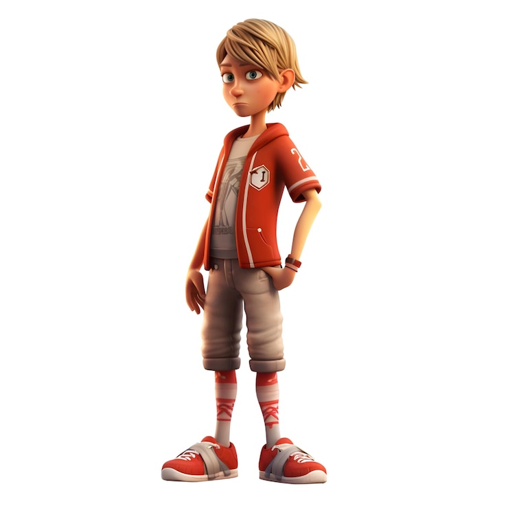 Foto 3d-darstellung eines kleinen jungen, der als fußballspieler verkleidet ist, isoliert auf weißem hintergrund
