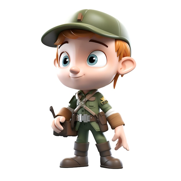 3D-Darstellung eines kleinen Jungen mit der Uniform der Army Special Forces aus dem 2. Weltkrieg