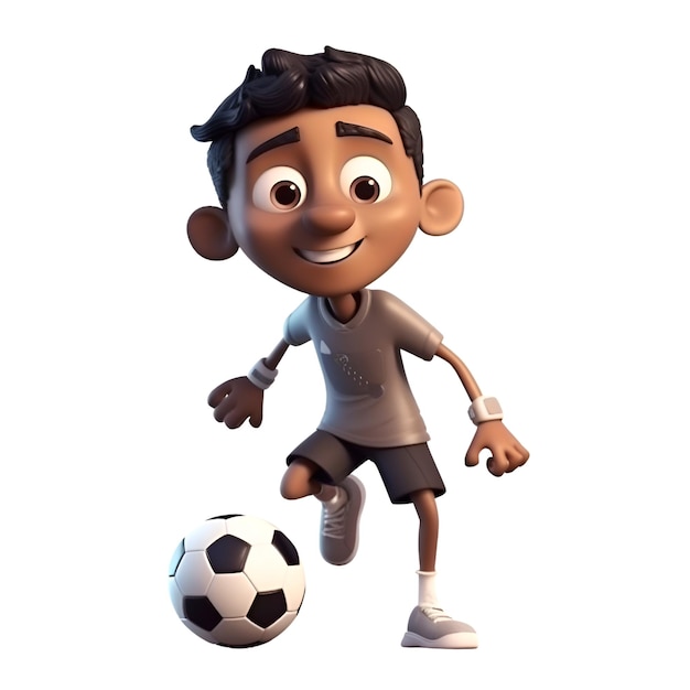 3D-Darstellung eines kleinen Jungen mit Fußball isoliert auf weißem Hintergrund