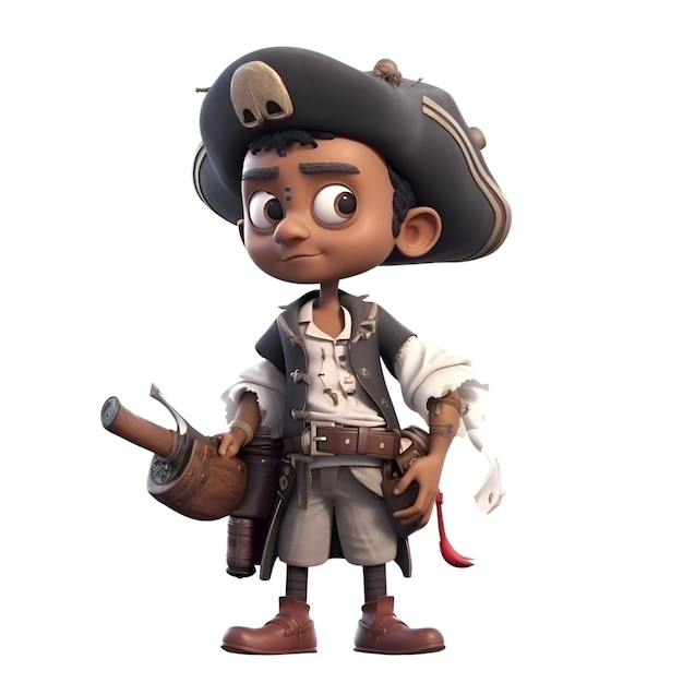 3D-Darstellung eines kleinen Piratenjungen isoliert auf weißem Hintergrund