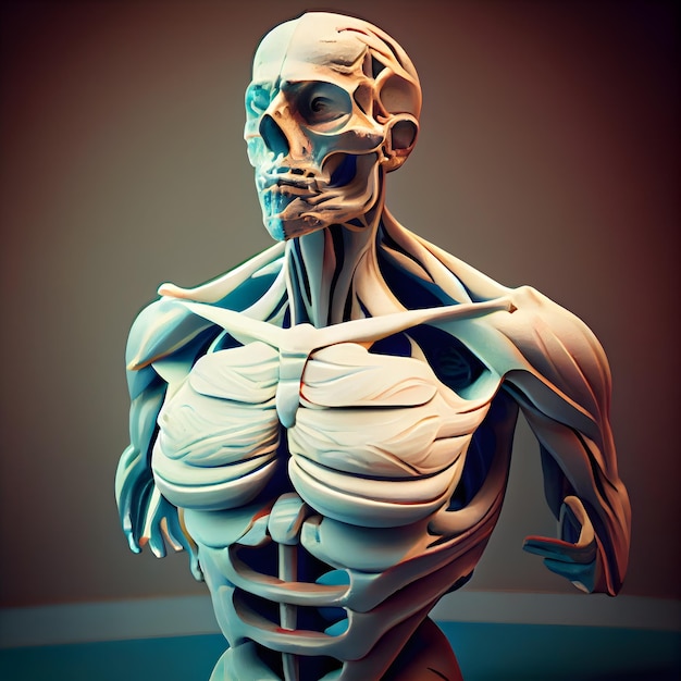 3D-Darstellung eines männlichen Skeletts isoliert auf grauem Studiohintergrund