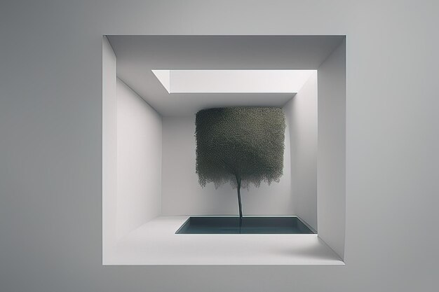 3D-Darstellung eines modernen Innenraums mit Betonwand3D-Darstellung eines modernen Innenraums mit Betonwand